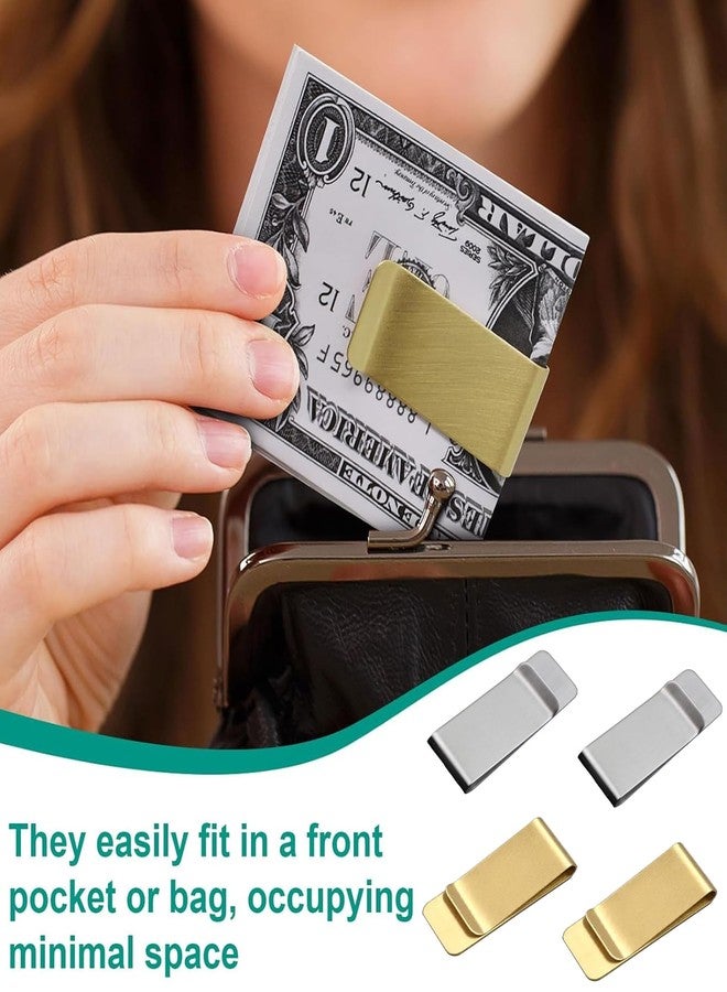 Indusoire 4 Pcs Money Clip for Men, Slim Metal Cash Clip with Card Holder, Minimalist Wallet Alternative for Business Professionals, Travel Essentials(Silver*2 + Gold*2) - Image 3